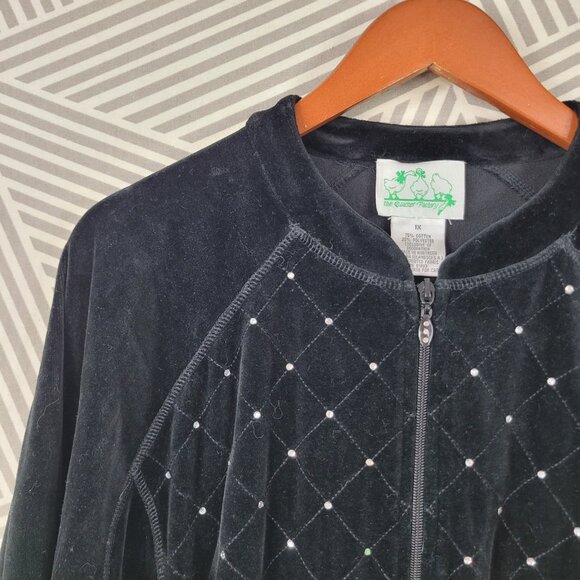Quacker Factory Black Velvet Jacket Plus 1X Zip Up Casual Quilted Gemstone - Picture 3 of 6